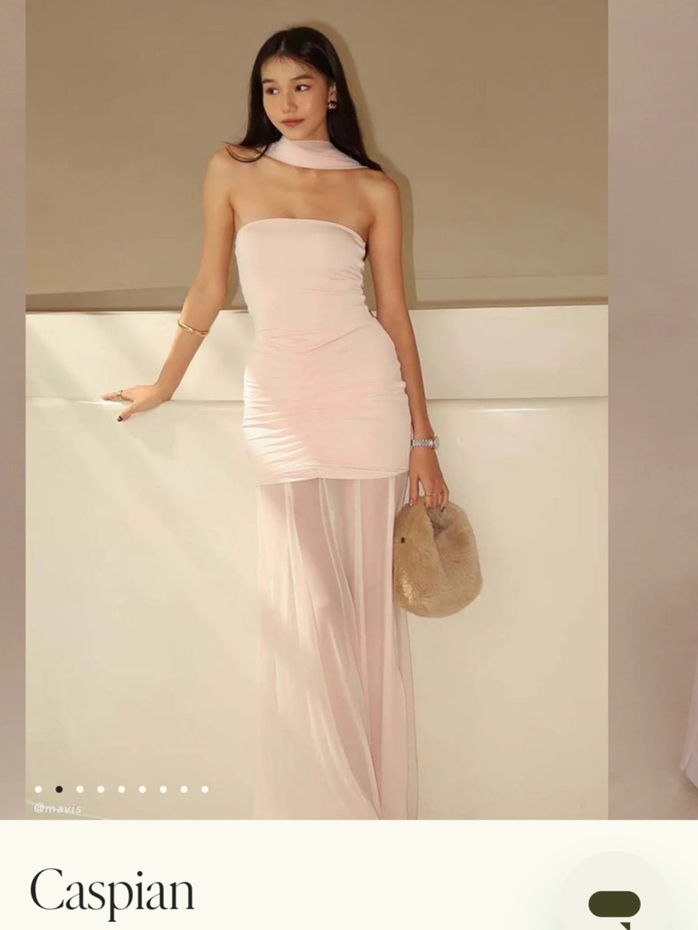 Meshki Blush One-Shoulder Ruched Evening Gown - Picture 2 of 3